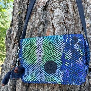 KIPLING CROSSBODY MESSENGER BAG 10”x 7” Colorful Snakeskin Print Fuzzy Monkey OG